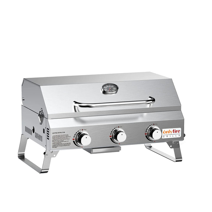 Onlyfire Tabletop Gas Griddle Grill with Lid, 3-Burner