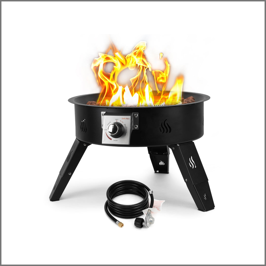 ONLYFIRE Propane Fire Pit with Lava Rocks & Foldable Legs