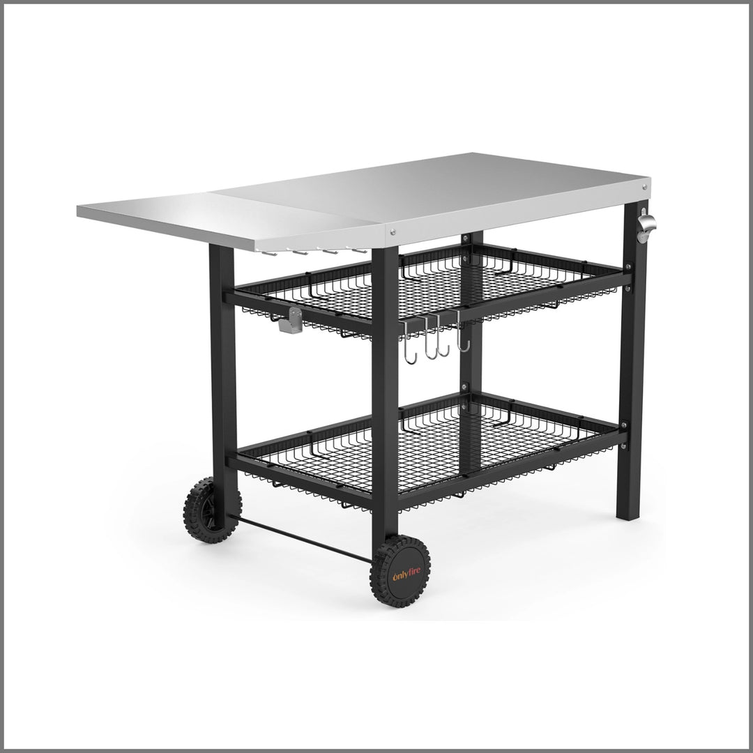 Onlyfire 9114 Outdoor Dining Table Cart with XL Countertop and Storage Basket