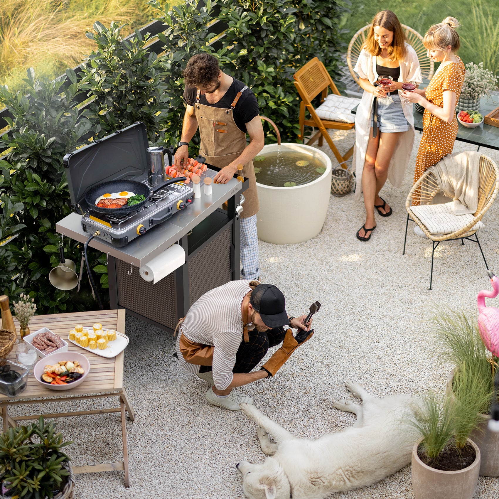 Grill storage outlet table