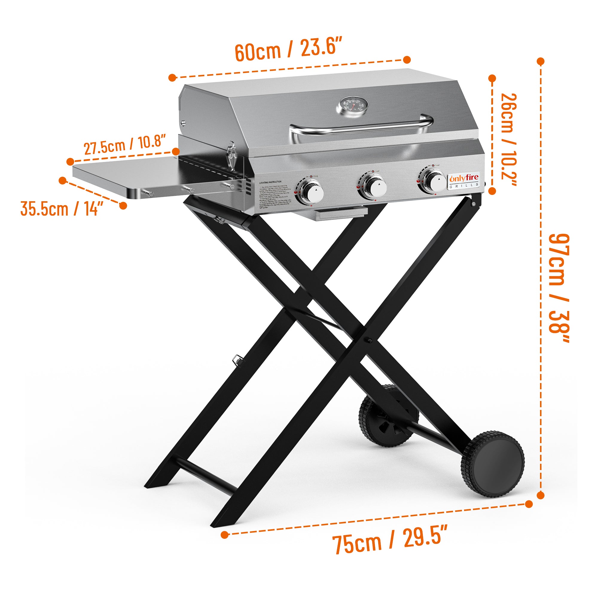 Onlyfire Portable Tabletop Gas Grill 3 Burners 24 Propane Grill with Legs OnlyFire